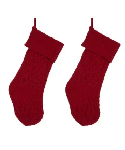 Indoor Christmas Decorations Glitzhome 22 In. Knitted Polyester Red Christmas Decoration Stocking (2-Pack)