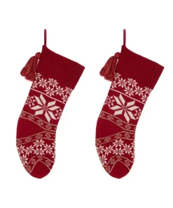 Indoor Christmas Decorations Glitzhome 24 In. Knitted Acrylic Christmas Decoration Snowflake Stocking (2-Pack)