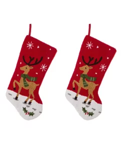 Indoor Christmas Decorations Glitzhome 20 In. H Polyester And Acrylic Reindeer Hooked Stocking (2-Pack)