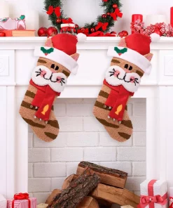 Indoor Christmas Decorations Glitzhome 22 In. H Polyester Hooked 3D Cat Stocking (2-Pack) -Christmas Tree Decorations Shop glitzhome christmas stockings 2004700056 31 1000