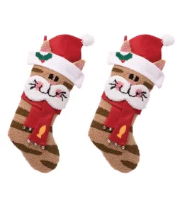 Indoor Christmas Decorations Glitzhome 22 In. H Polyester Hooked 3D Cat Stocking (2-Pack)