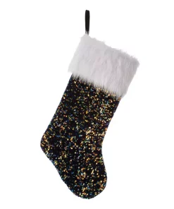Indoor Christmas Decorations Glitzhome 21 In. H Polyester Navy Blue Sequin Christmas Stocking