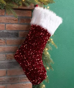 Indoor Christmas Decorations Glitzhome 21 In. H Red Sequin Christmas Stocking -Christmas Tree Decorations Shop glitzhome christmas stockings 2004700077 31 1000