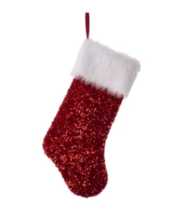 Indoor Christmas Decorations Glitzhome 21 In. H Red Sequin Christmas Stocking