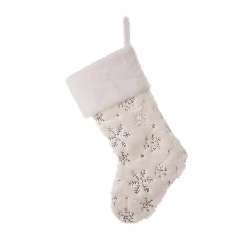 Indoor Christmas Decorations Glitzhome 21 In. H Polyester White Plush Stocking With Snowflake Christmas (2-Pack) 4 Indoor Christmas Decorations Glitzhome 21 In. H Polyester White Plush Stocking With Snowflake Christmas (2-Pack) - Image 4