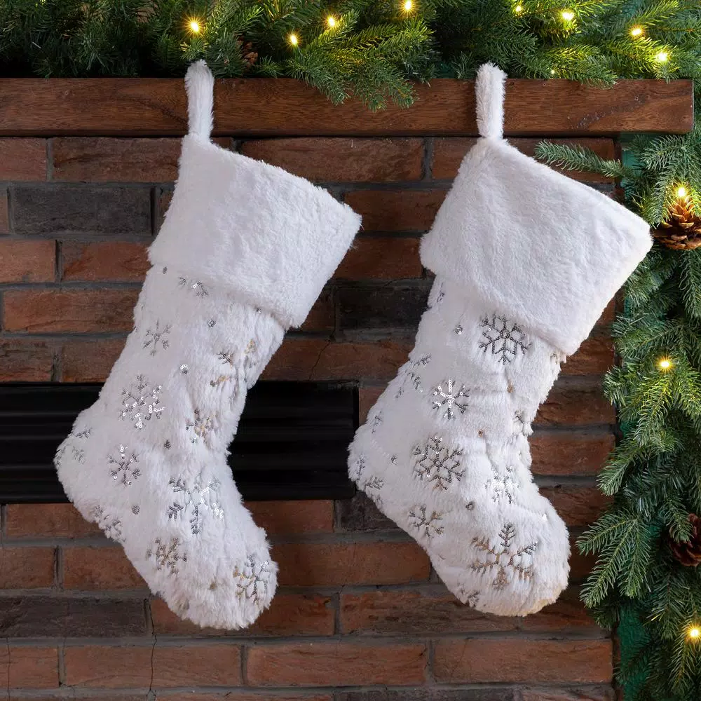 Indoor Christmas Decorations Glitzhome 21 In. H Polyester White Plush Stocking With Snowflake Christmas (2-Pack) 5 Indoor Christmas Decorations Glitzhome 21 In. H Polyester White Plush Stocking With Snowflake Christmas (2-Pack) - Image 5