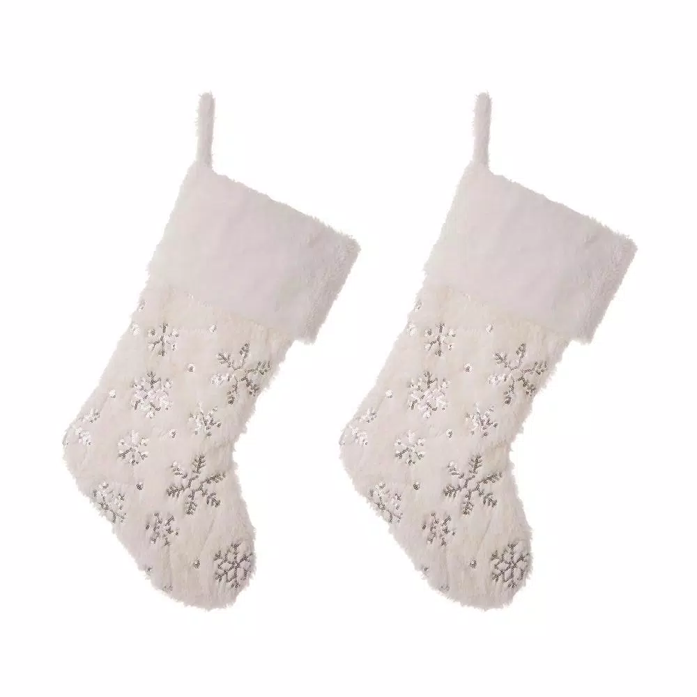 Indoor Christmas Decorations Glitzhome 21 In. H Polyester White Plush Stocking With Snowflake Christmas (2-Pack) 1 Indoor Christmas Decorations Glitzhome 21 In. H Polyester White Plush Stocking With Snowflake Christmas (2-Pack)