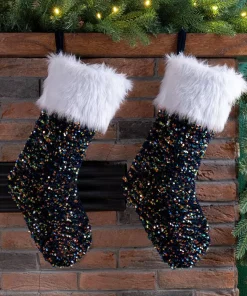 Indoor Christmas Decorations Glitzhome 21 In. H Polyester Navy Blue Sequin Christmas Stocking (2-Pack) -Christmas Tree Decorations Shop glitzhome christmas stockings 2004700089 31 1000