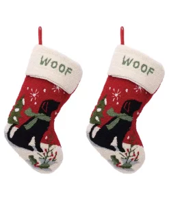 Indoor Christmas Decorations Glitzhome 20 In. Acrylic/Polyester Hooked Dog Stocking (2-Pack)