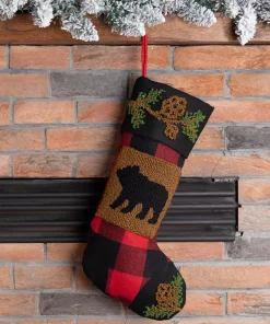 Indoor Christmas Decorations Glitzhome 19 In. Polyester/Acrylic Plaid Christmas Stocking With Rug Hooked Bear -Christmas Tree Decorations Shop glitzhome christmas stockings jk13225pfb 31 1000