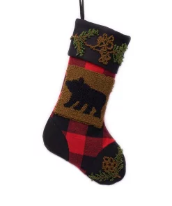 Indoor Christmas Decorations Glitzhome 19 In. Polyester/Acrylic Plaid Christmas Stocking With Rug Hooked Bear