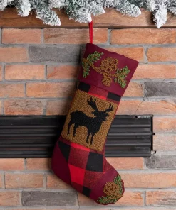Indoor Christmas Decorations Glitzhome 19 In. Polyester/Acrylic Plaid Christmas Stocking With Rug Hooked Reindeer -Christmas Tree Decorations Shop glitzhome christmas stockings jk13225pfr 31 1000