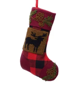 Indoor Christmas Decorations Glitzhome 19 In. Polyester/Acrylic Plaid Christmas Stocking With Rug Hooked Reindeer