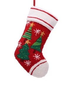 Indoor Christmas Decorations Glitzhome 19 In. Polyester/Acrylic Hooked Christmas Stocking With Christmas Tree