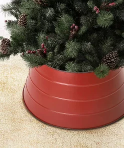 Christmas Tree Decorations Glitzhome 22 In. D Painted Red Metal Tree Collar