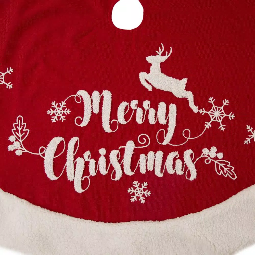 Christmas Tree Decorations Glitzhome 48 In. D Fabric Christmas Tree Skirt In Merry Christmas 4 Christmas Tree Decorations Glitzhome 48 In. D Fabric Christmas Tree Skirt In Merry Christmas - Image 4