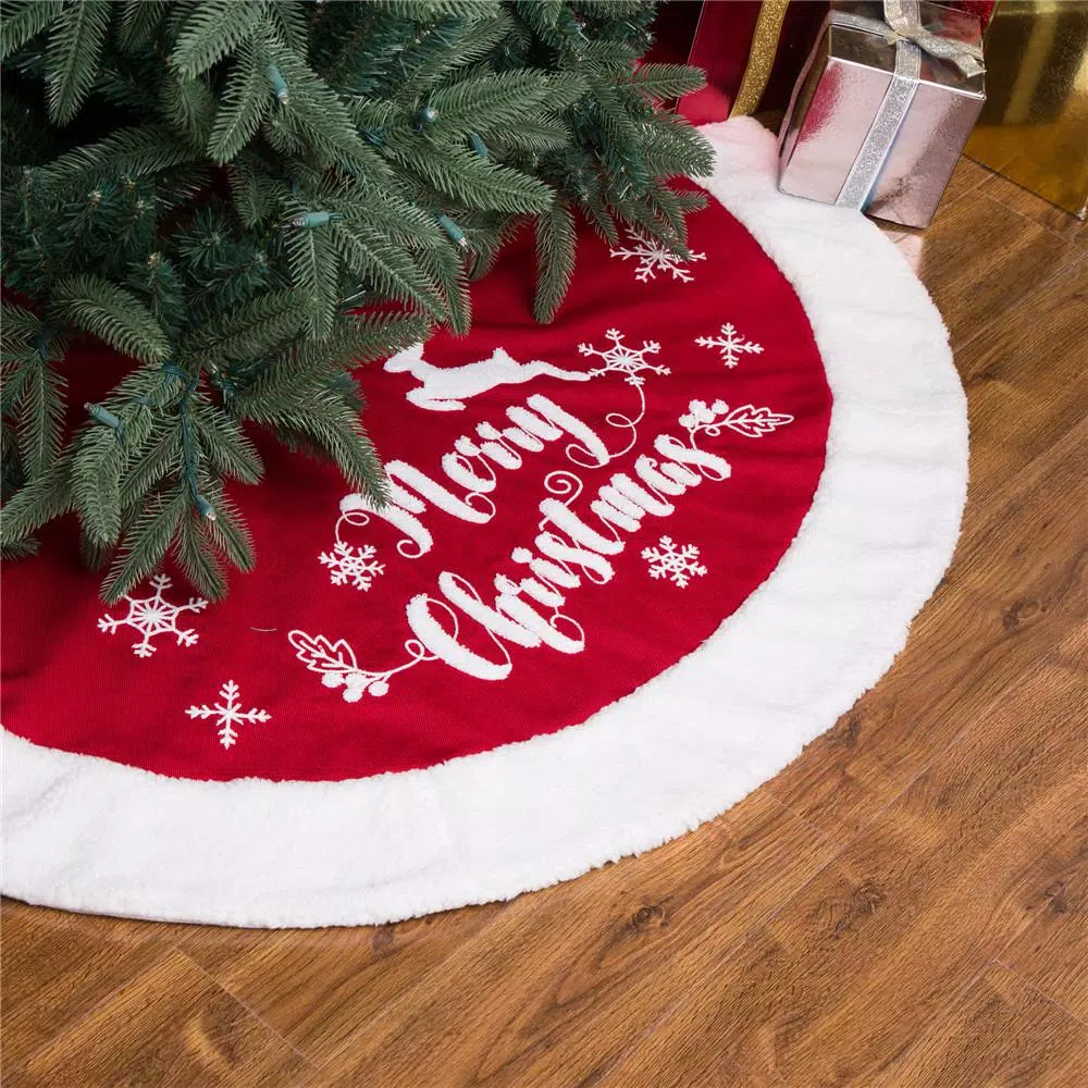 Christmas Tree Decorations Glitzhome 48 In. D Fabric Christmas Tree Skirt In Merry Christmas 8 Christmas Tree Decorations Glitzhome 48 In. D Fabric Christmas Tree Skirt In Merry Christmas - Image 8