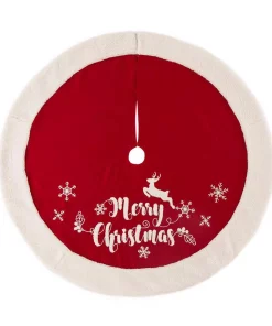 Christmas Tree Decorations Glitzhome 48 In. D Fabric Christmas Tree Skirt In Merry Christmas