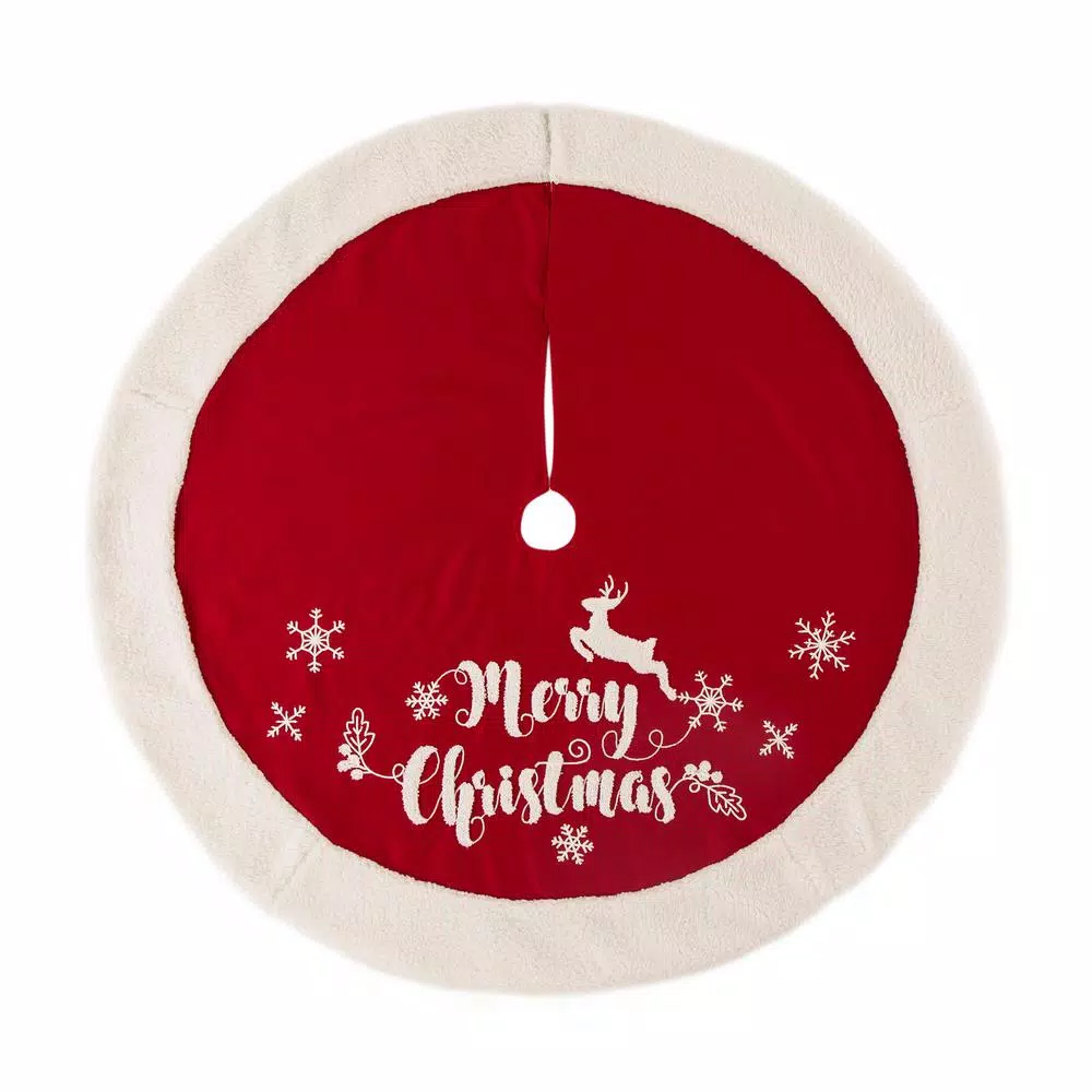 Christmas Tree Decorations Glitzhome 48 In. D Fabric Christmas Tree Skirt In Merry Christmas 1 Christmas Tree Decorations Glitzhome 48 In. D Fabric Christmas Tree Skirt In Merry Christmas