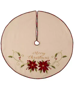 Christmas Tree Decorations Glitzhome 48 In. D Fabric Christmas Tree Skirt In Poinsettia