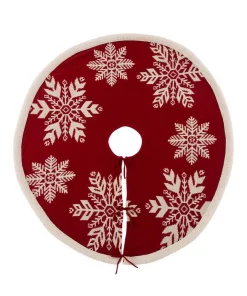 Christmas Tree Decorations Glitzhome 48 In. D Knitted Christmas Tree Skirt In Snowflake