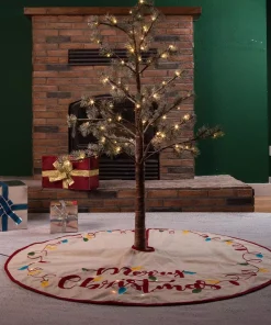 Christmas Tree Decorations Glitzhome 48 In. D LED Embroidered Linen Christmas Tree Skirt – Merry Christmas -Christmas Tree Decorations Shop glitzhome christmas tree skirts collars 1113203060 31 1000