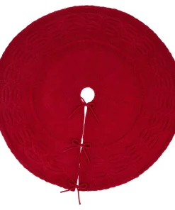 Christmas Tree Decorations Glitzhome 52 In. D Knitted Polyester Red Christmas Tree Skirt
