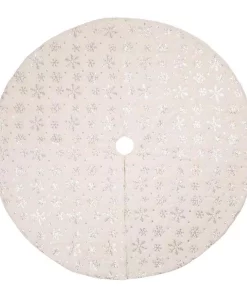 Christmas Tree Decorations Glitzhome 48 In. D White Plush With Snowflake Christmas Tree Skirt
