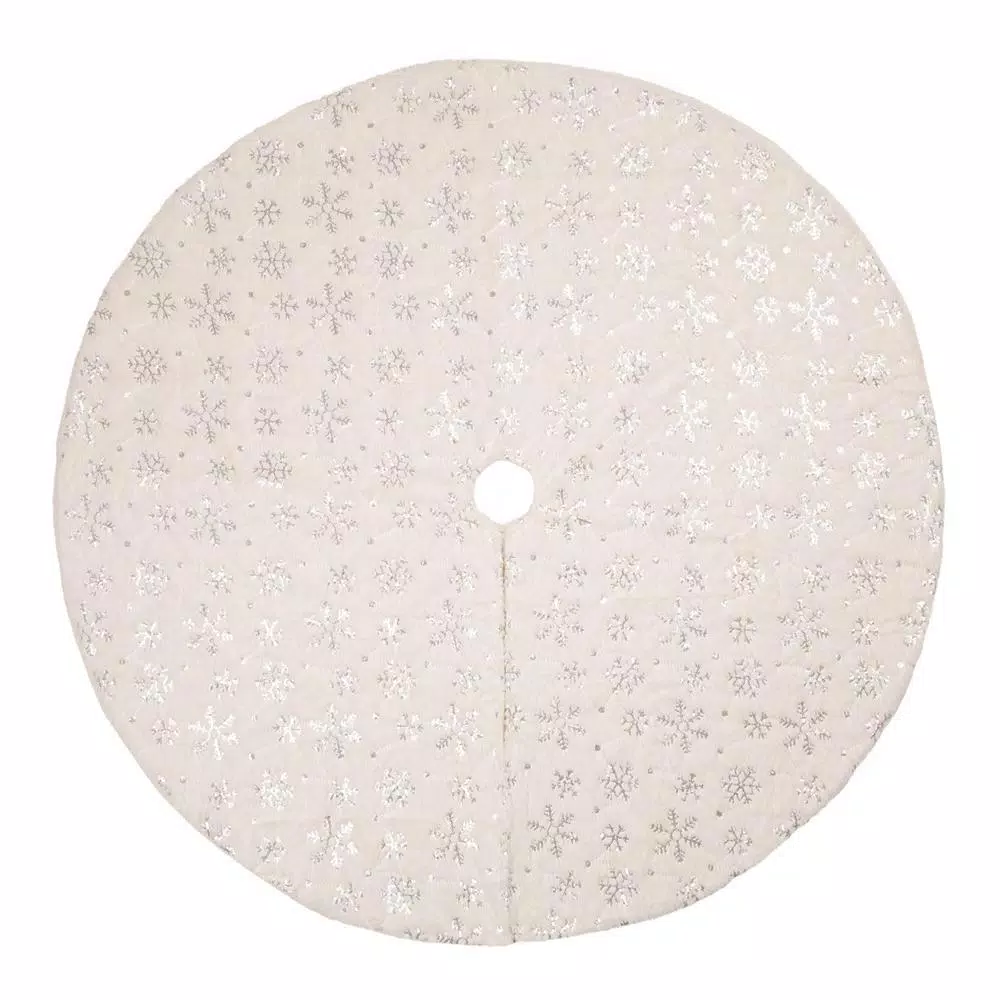 Christmas Tree Decorations Glitzhome 48 In. D White Plush With Snowflake Christmas Tree Skirt 1 Christmas Tree Decorations Glitzhome 48 In. D White Plush With Snowflake Christmas Tree Skirt