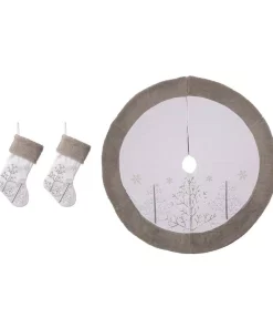 Christmas Tree Decorations Glitzhome 48 In. Tree Skirt And 21 In. H Stocking (Set Of 3 White Fleece Christmas Decorations)