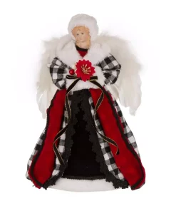 Christmas Tree Decorations Glitzhome 12 In. H Black And White Plaid Angel Tree Top
