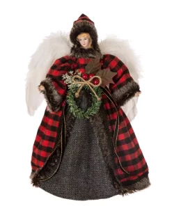 Christmas Tree Decorations Glitzhome 12 In. H Plaid Angel Christmas Tree Topper Decoration