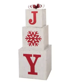 Outdoor Christmas Decorations Glitzhome 31.89 In. H Wooden Block Wording Porch Sign – JOY