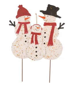 Outdoor Christmas Decorations Glitzhome 29.92 In. H Rusty Metal Snowman Family Yard Stake Or Standing Decor Or Wall Decor
