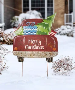 Outdoor Christmas Decorations Glitzhome 31.89 In. H Rusty Metal Christmas Truck Yard Stake Or Standing Decor Or Wall Decor -Christmas Tree Decorations Shop glitzhome christmas yard decorations 1106202987 31 1000