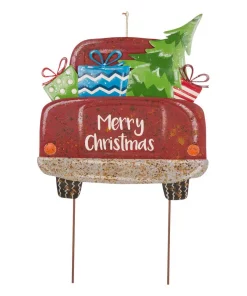 Outdoor Christmas Decorations Glitzhome 31.89 In. H Rusty Metal Christmas Truck Yard Stake Or Standing Decor Or Wall Decor