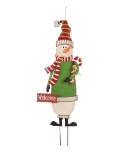 Outdoor Christmas Decorations Glitzhome 3 Ft. Metal Snowman Yard Stake Or Standing Decor Or Wall Decor (KD, 3-Function)