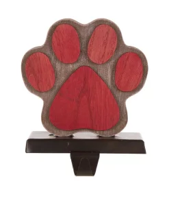 Indoor Christmas Decorations Glitzhome 6.30 In. H Wooden/Metal Paw Stocking Holder