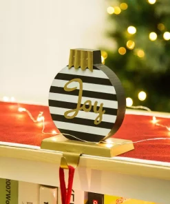 Indoor Christmas Decorations Glitzhome 6.89 In. H Wooden/Metal Striped Ornament Stocking Holder -Christmas Tree Decorations Shop glitzhome stocking holders 1124004097 31 1000