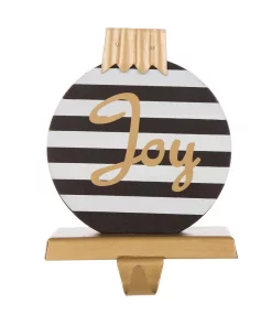 Indoor Christmas Decorations Glitzhome 6.89 In. H Wooden/Metal Striped Ornament Stocking Holder