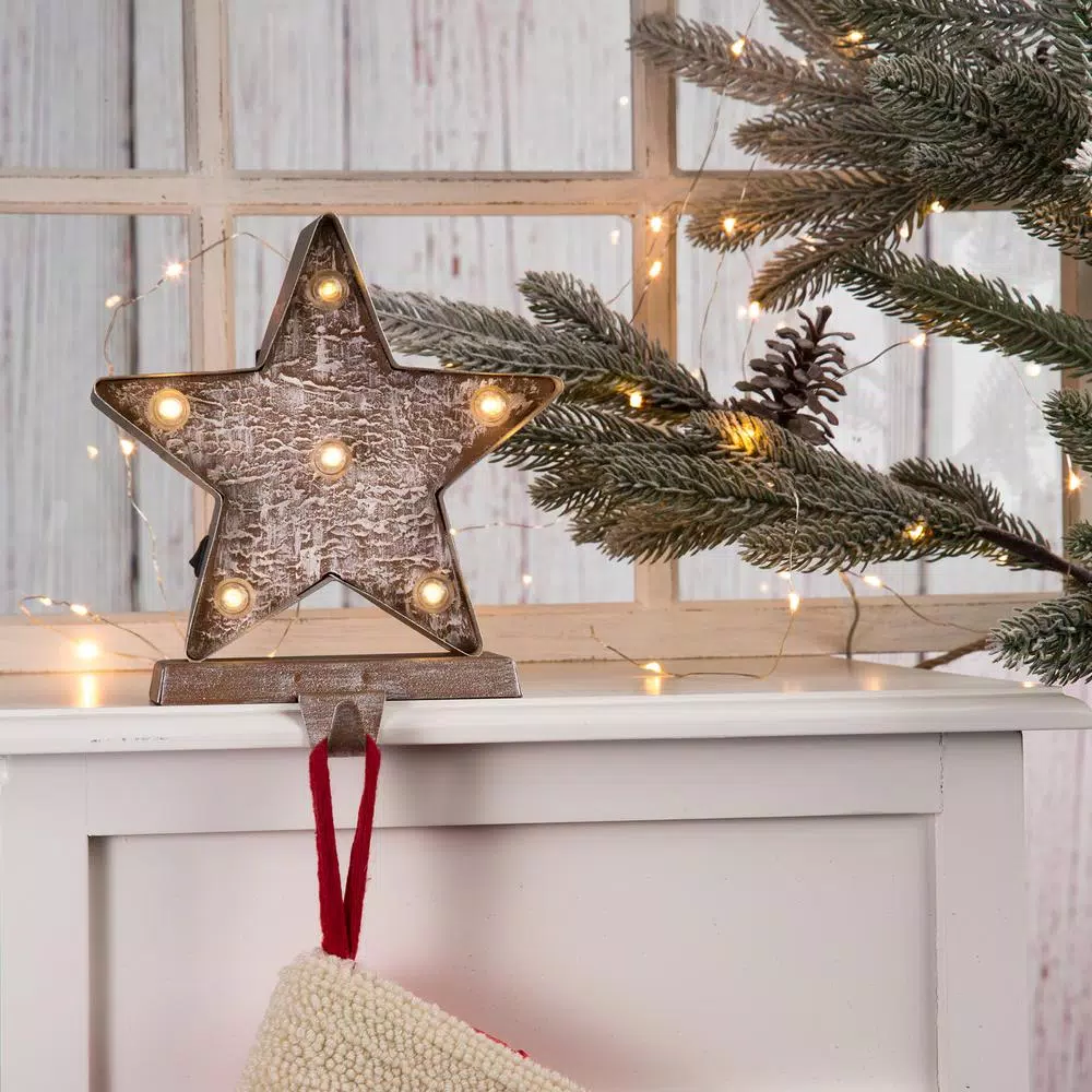 Indoor Christmas Decorations Glitzhome 7.5 In. H Marquee LED Lighted Christmas Stocking Holder Star 9 Indoor Christmas Decorations Glitzhome 7.5 In. H Marquee LED Lighted Christmas Stocking Holder Star - Image 9