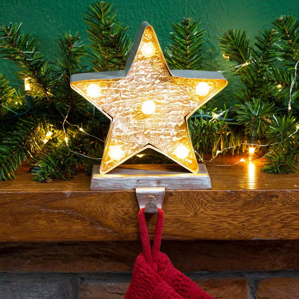 Indoor Christmas Decorations Glitzhome 7.5 In. H Marquee LED Lighted Christmas Stocking Holder Star 8 Indoor Christmas Decorations Glitzhome 7.5 In. H Marquee LED Lighted Christmas Stocking Holder Star - Image 8