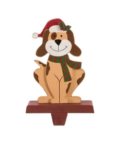Indoor Christmas Decorations Glitzhome 7.76 In. H Wooden Metal Christmas Stocking Holder Dog