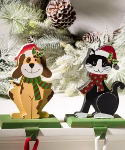 Indoor Christmas Decorations Glitzhome 5.00 In. L X 3.82 In. W X 7.76 In. H Wooden/Metal Cat And Dog Stocking Holder Set Of 2 -Christmas Tree Decorations Shop glitzhome stocking holders 2005000007 31 1000