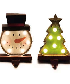 Indoor Christmas Decorations Glitzhome 4.92 In. L X 3.54 In. W X 7.48 In. H Marquee LED Snowman Head And Tree Stocking Holder Set Of 2