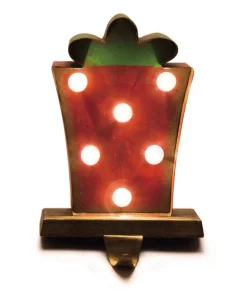 Indoor Christmas Decorations Glitzhome 4.92 In. L X 3.54 In. W X 7.48 In. H Marquee LED Tree And Gift Box Stocking Holder Set Of 2 -Christmas Tree Decorations Shop glitzhome stocking holders 2005000010 44 1000