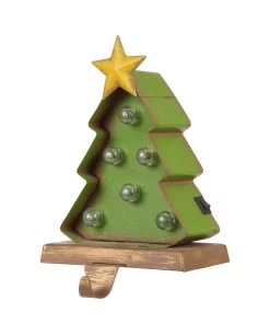 Indoor Christmas Decorations Glitzhome 4.92 In. L X 3.54 In. W X 7.48 In. H Marquee LED Tree And Gift Box Stocking Holder Set Of 2 -Christmas Tree Decorations Shop glitzhome stocking holders 2005000010 4f 1000