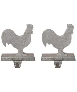 Indoor Christmas Decorations Glitzhome Galvanized Metal Cock Stocking Holder (2-Pack)