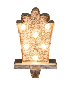 Indoor Christmas Decorations Glitzhome 7.50 In. H Marquee LED Wooden/Metal Giftbox Stocking Holder