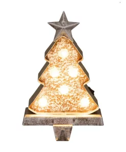 Indoor Christmas Decorations Glitzhome 7.50 In. H Marquee LED Wooden/Metal Christmas Tree Stocking Holder